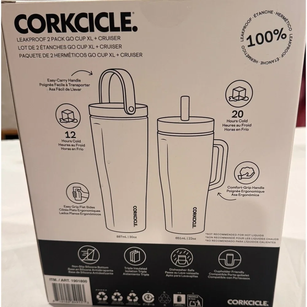 Corkcicle Leakproof 2 Pack Go Cup XL 30oz Walnut & Cruiser 22oz White 1901800